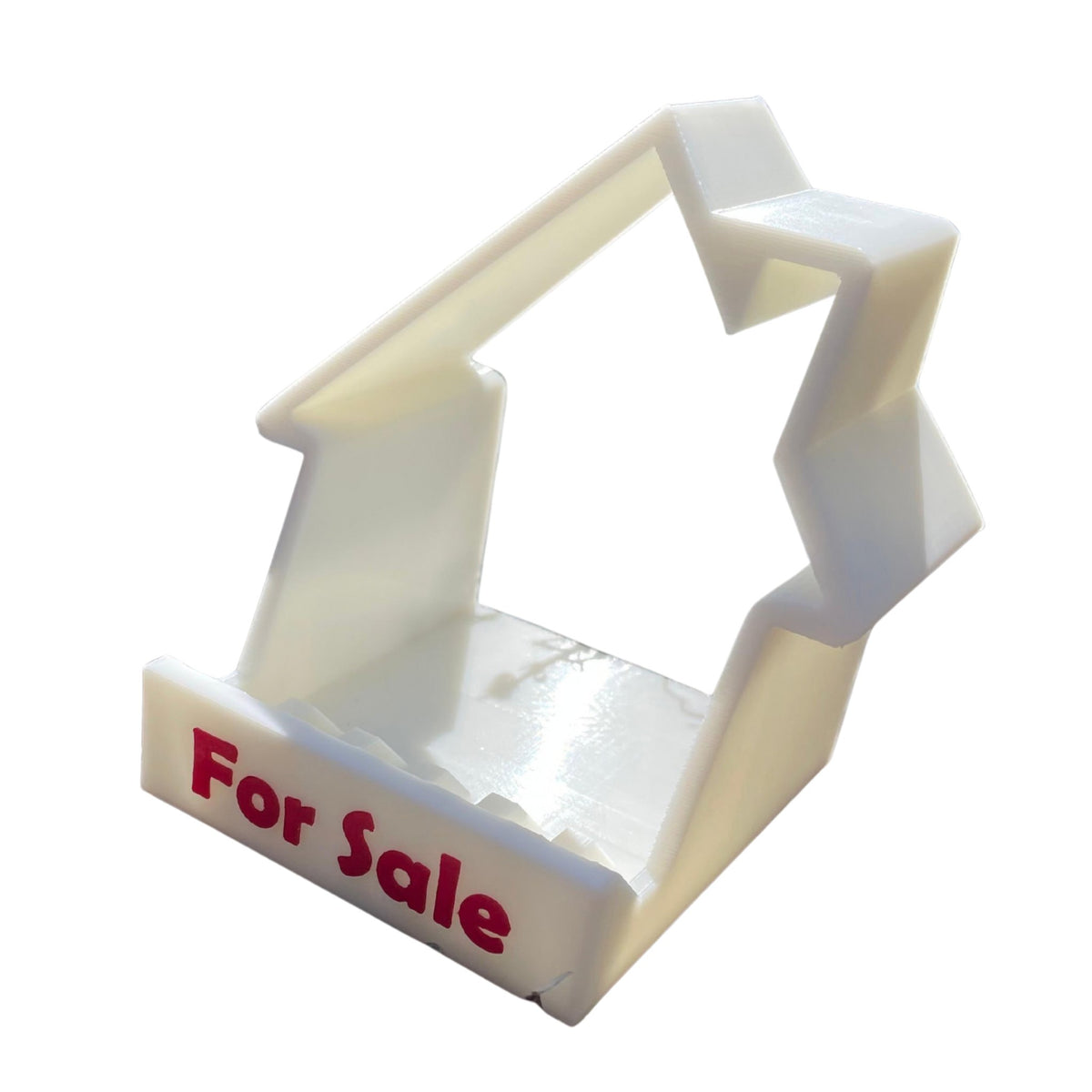 House-shaped For Sale phone and business card stand 3D printed by RU3D – front view