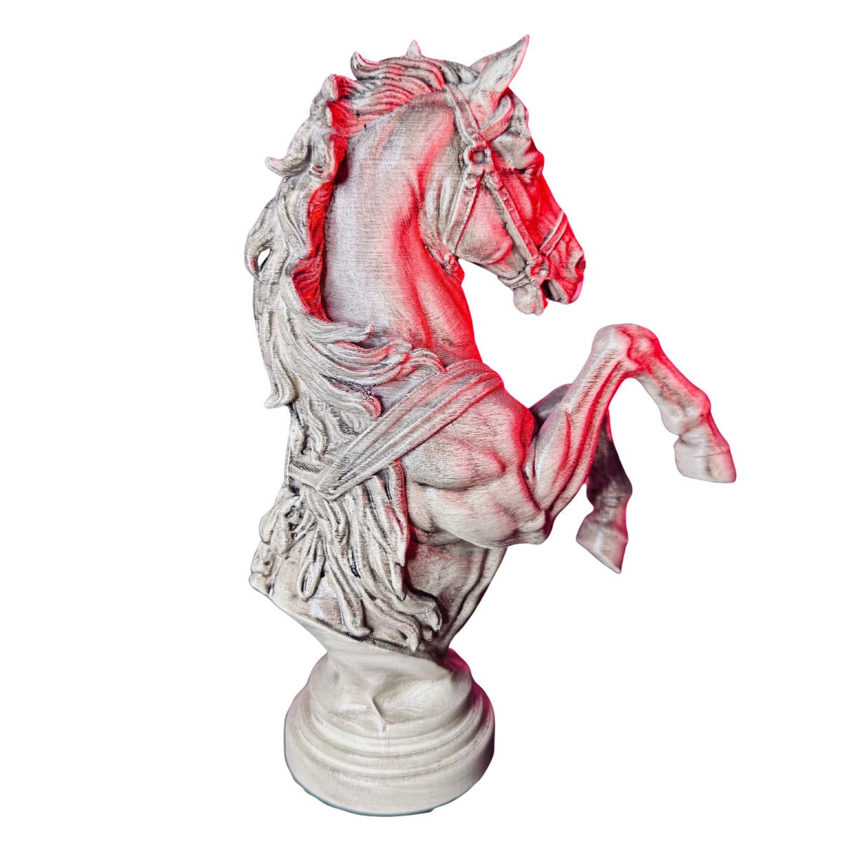 Rearing horse bust by RU3D, side view showing the mane and raised legs