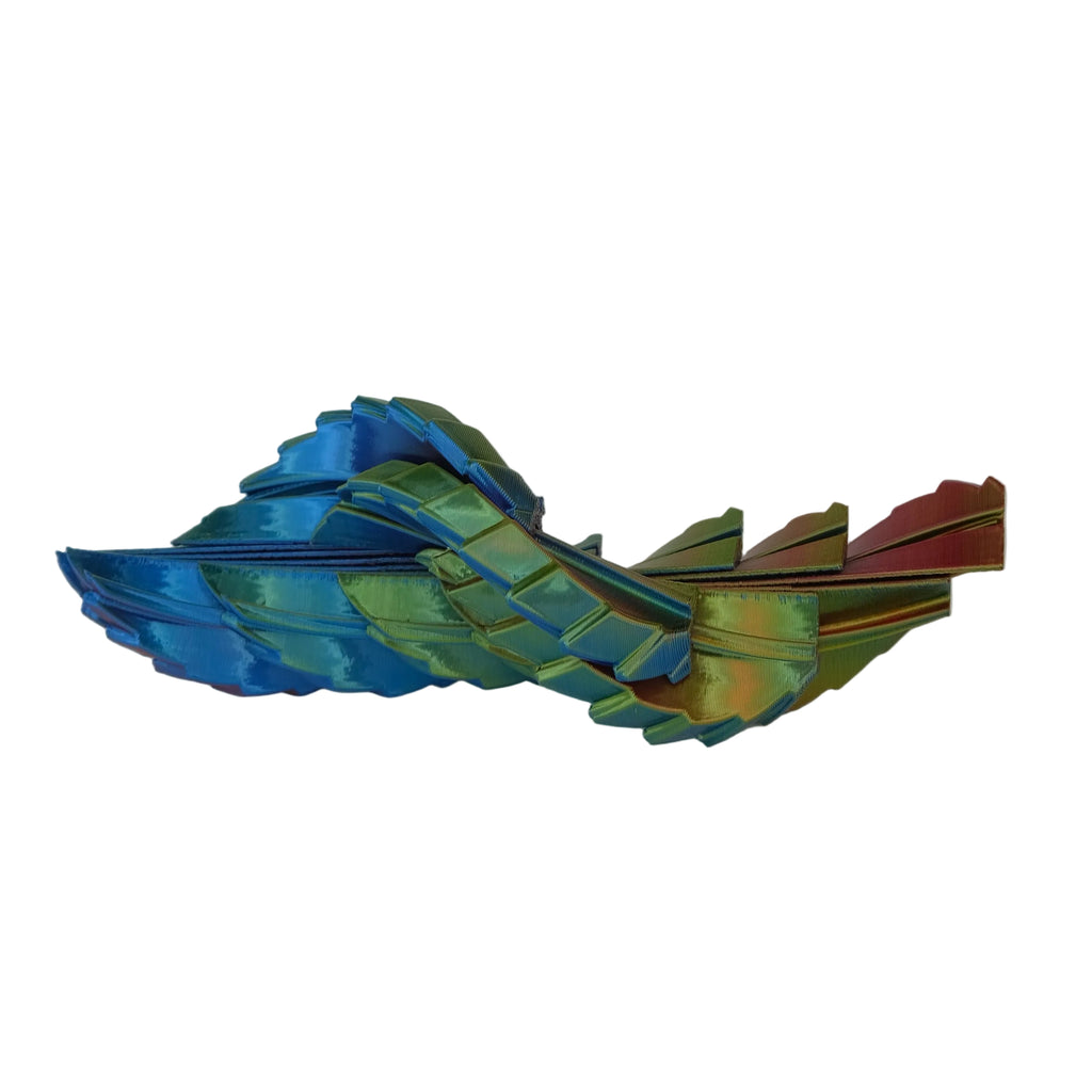 A multicoloured, organic-shaped figurine resembling a wave with smooth surfaces and flexible design.