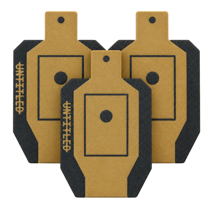 Set of three scaled IDPA dry fire targets for target transition practice.