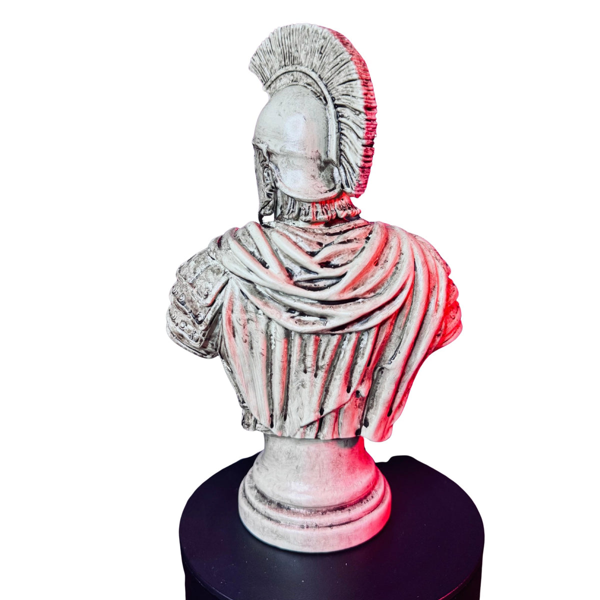Armoured Spartan warrior bust by RU3D, side view on a display stand, hand-painted weathered finish