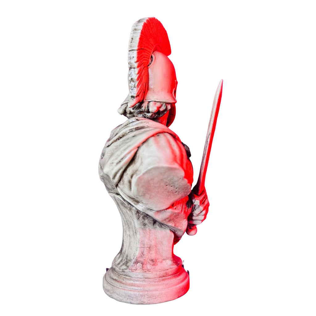 Hand-painted Spartan bust with sword by RU3D, angled view