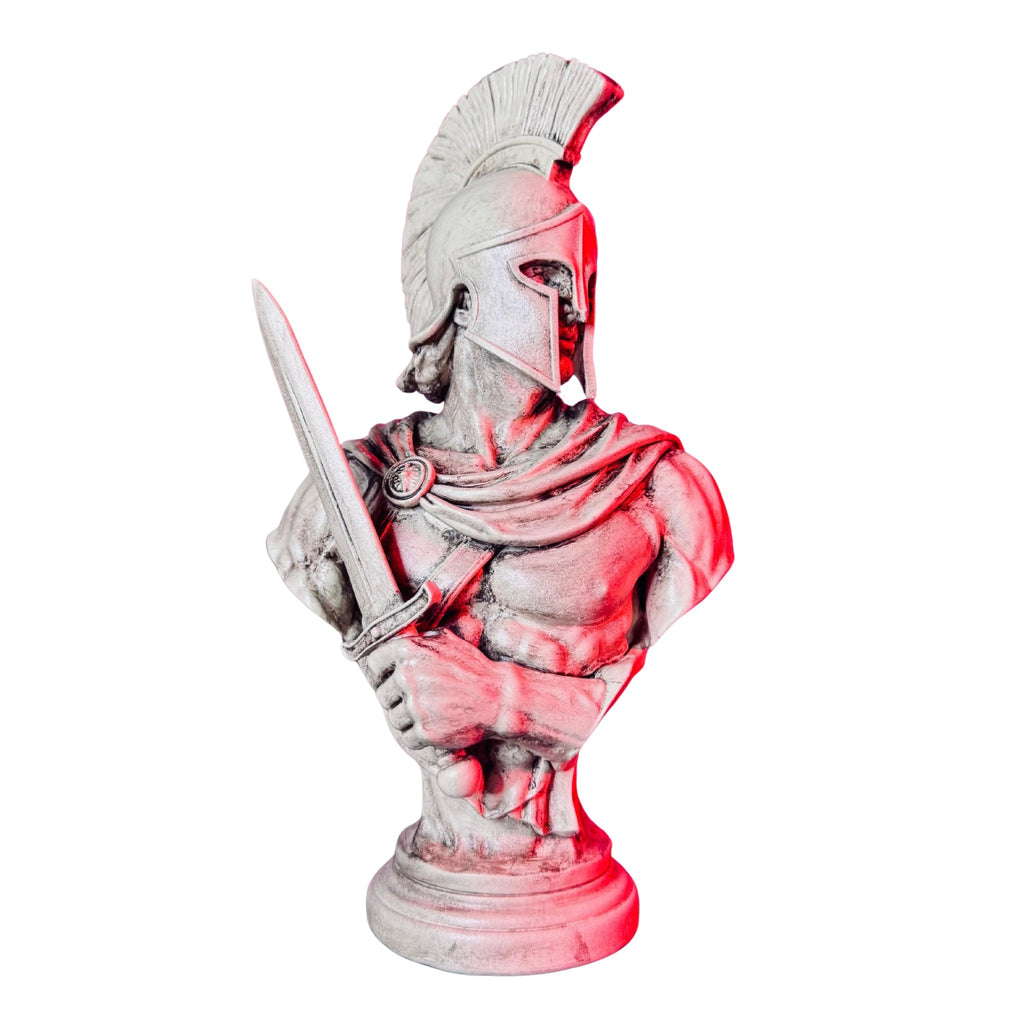 Spartan warrior bust holding a sword, resin 3D printed and hand-painted by RU3D – front view