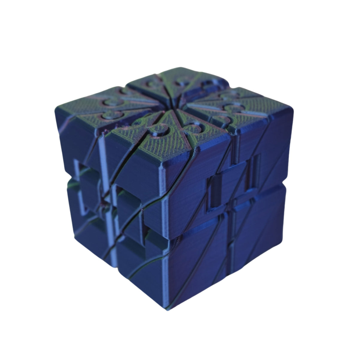 Spiral Collapsible Cube 3D printed by RU3D – blue silk