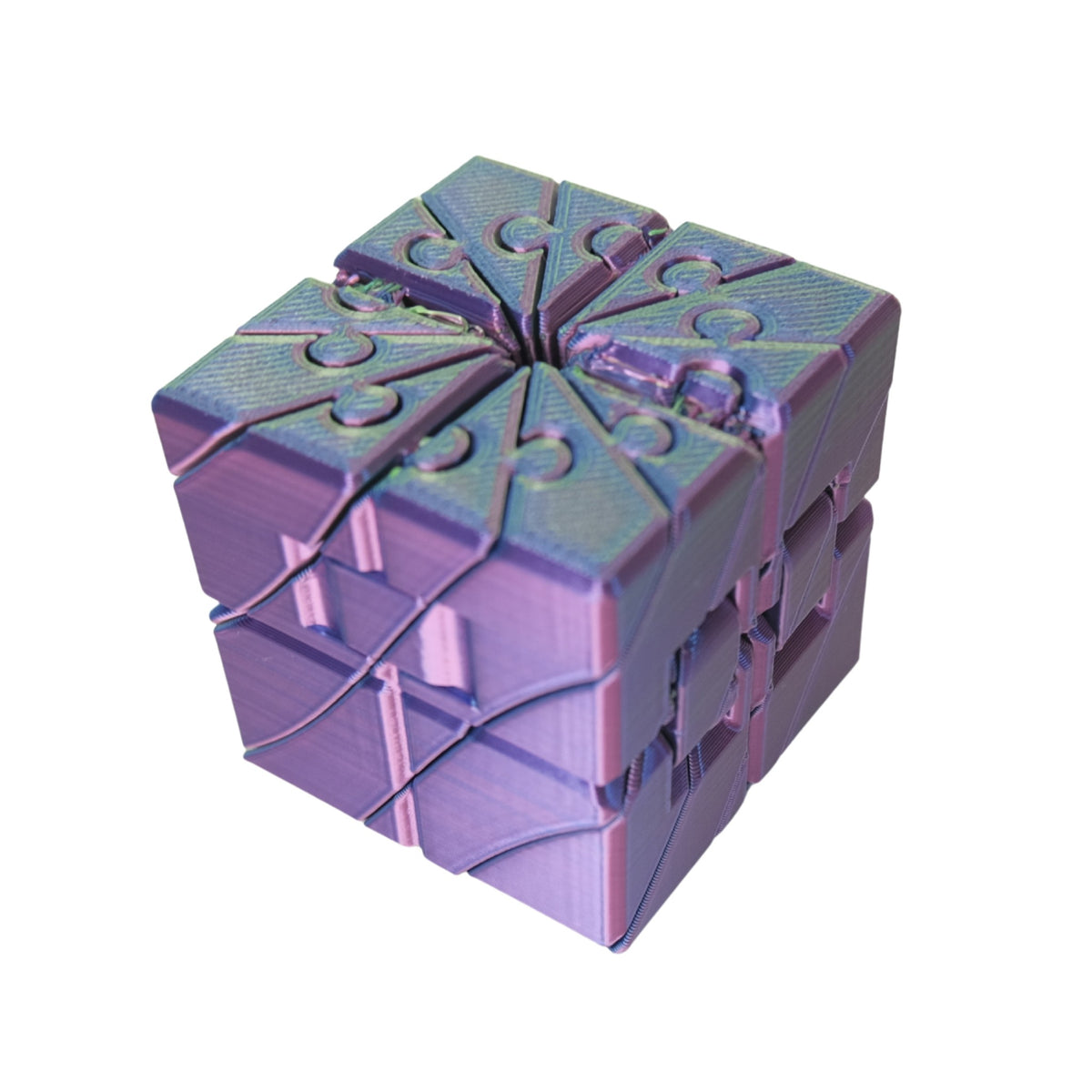 Spiral Collapsible Cube 3D printed by RU3D – dual colour silk